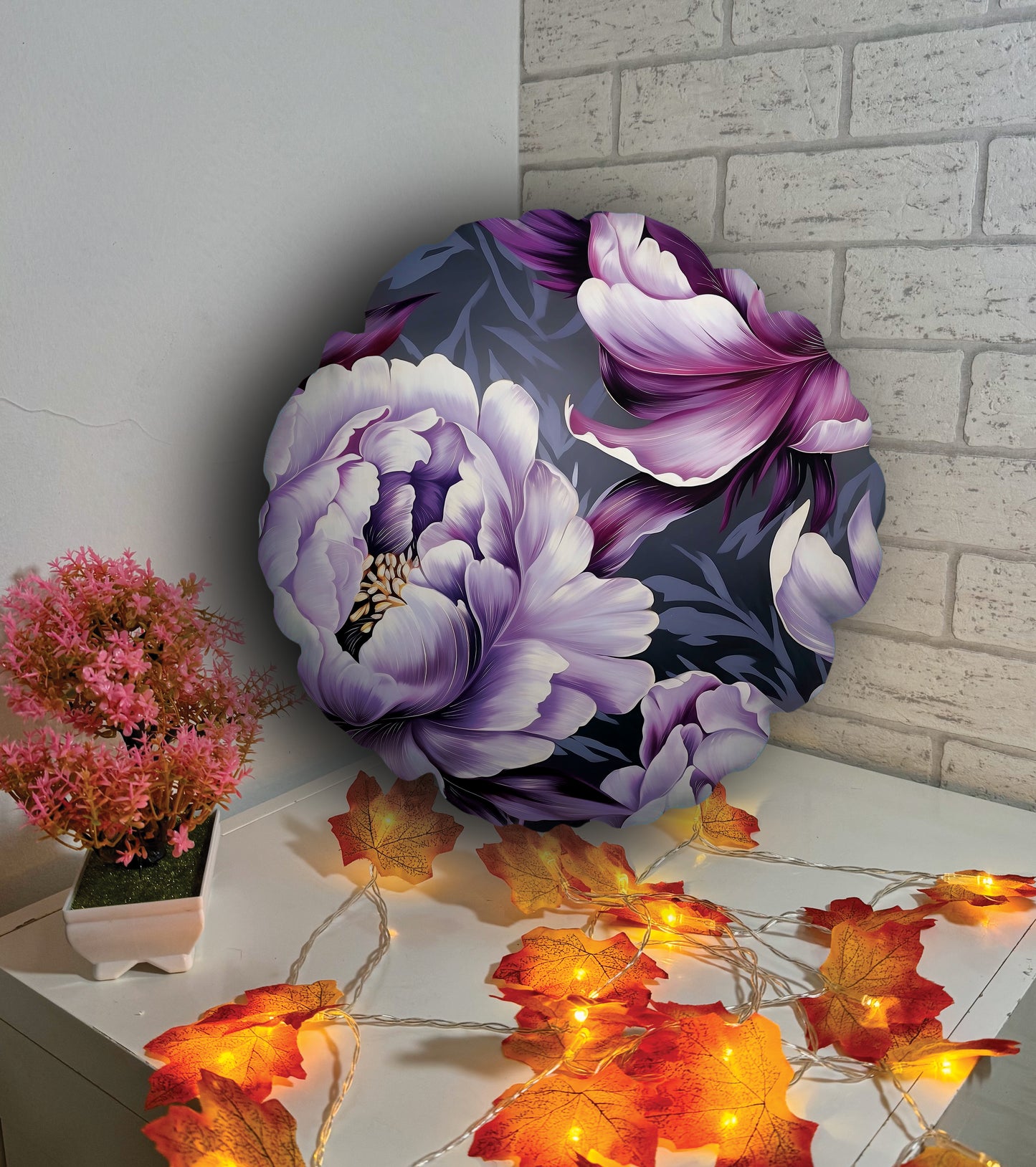 Coussin rond - Fleurs violettes