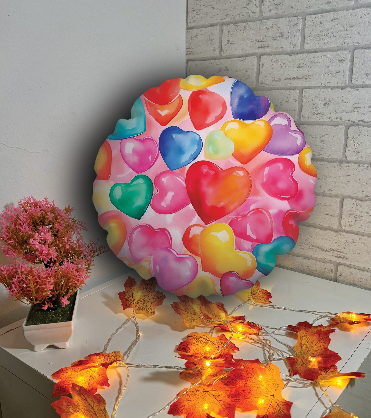 Coussin rond - coeurs