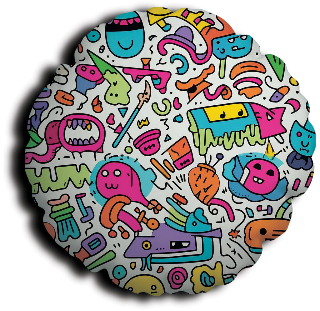 Poduszka okrągła - kolorowe gryzmoły